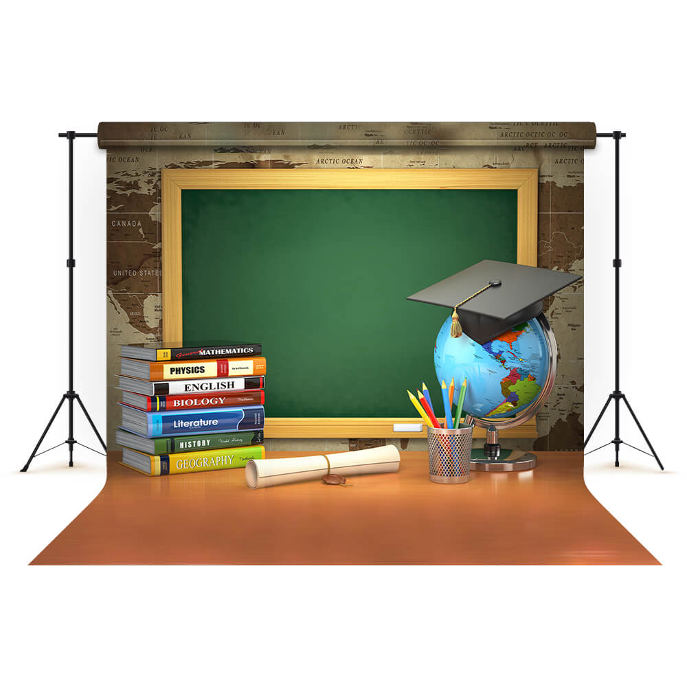 Chalkboard Books Map Back to School Backdrop M5-92