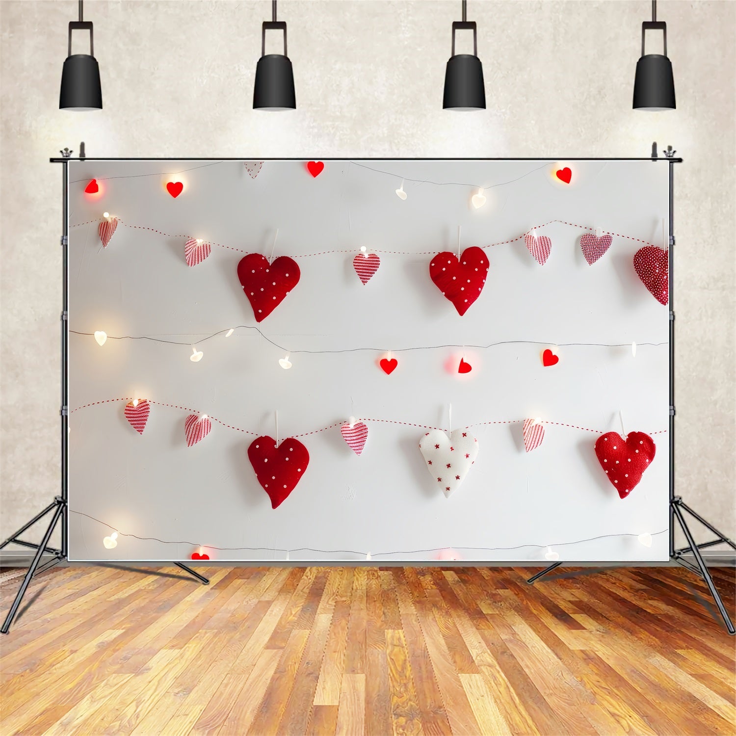 Valentine's Photo Backdrop Cozy Handmade Hearts Lights Backdrop BRP1-102