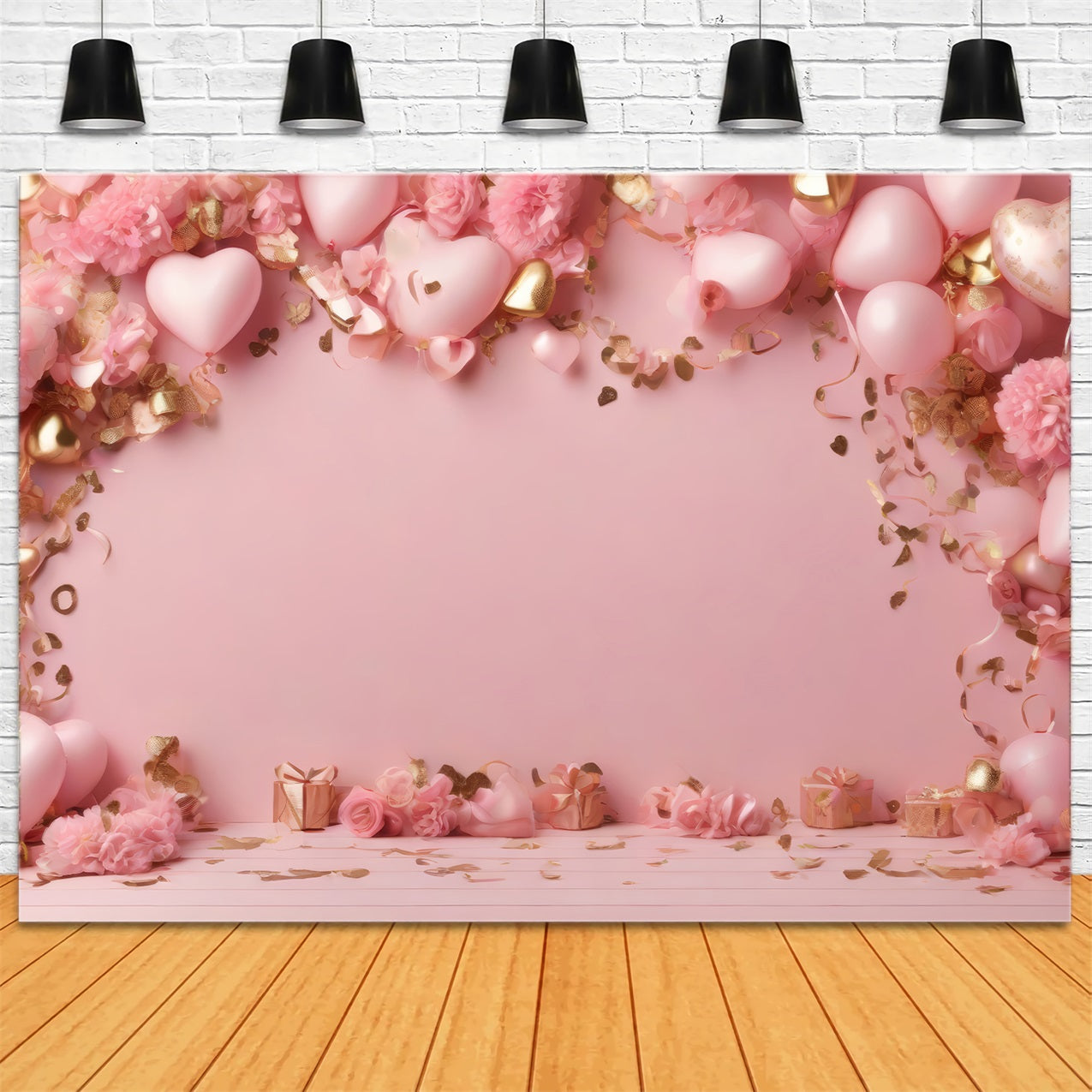 Backdrops Valentines Pink Balloons Romantic Flower Backdrop BRP1-104