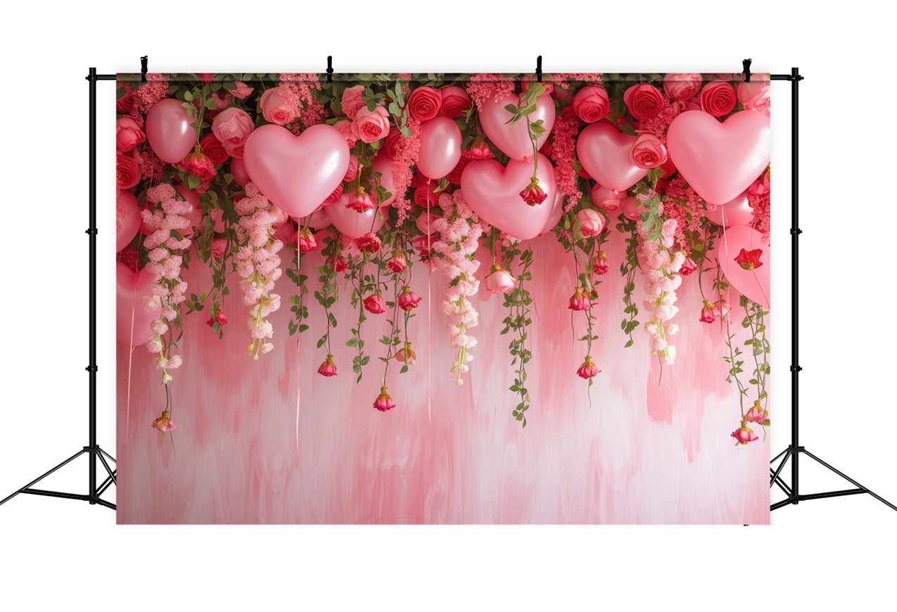 Valentine Backdrops Hanging Roses Balloons Pink Backdrop BRP1-111