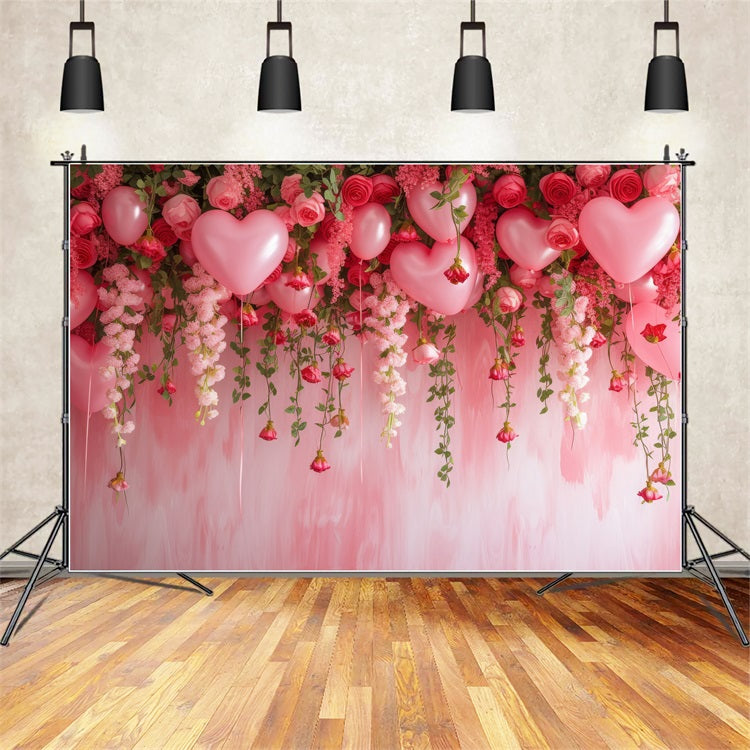 Valentine Backdrops Hanging Roses Balloons Pink Backdrop BRP1-111