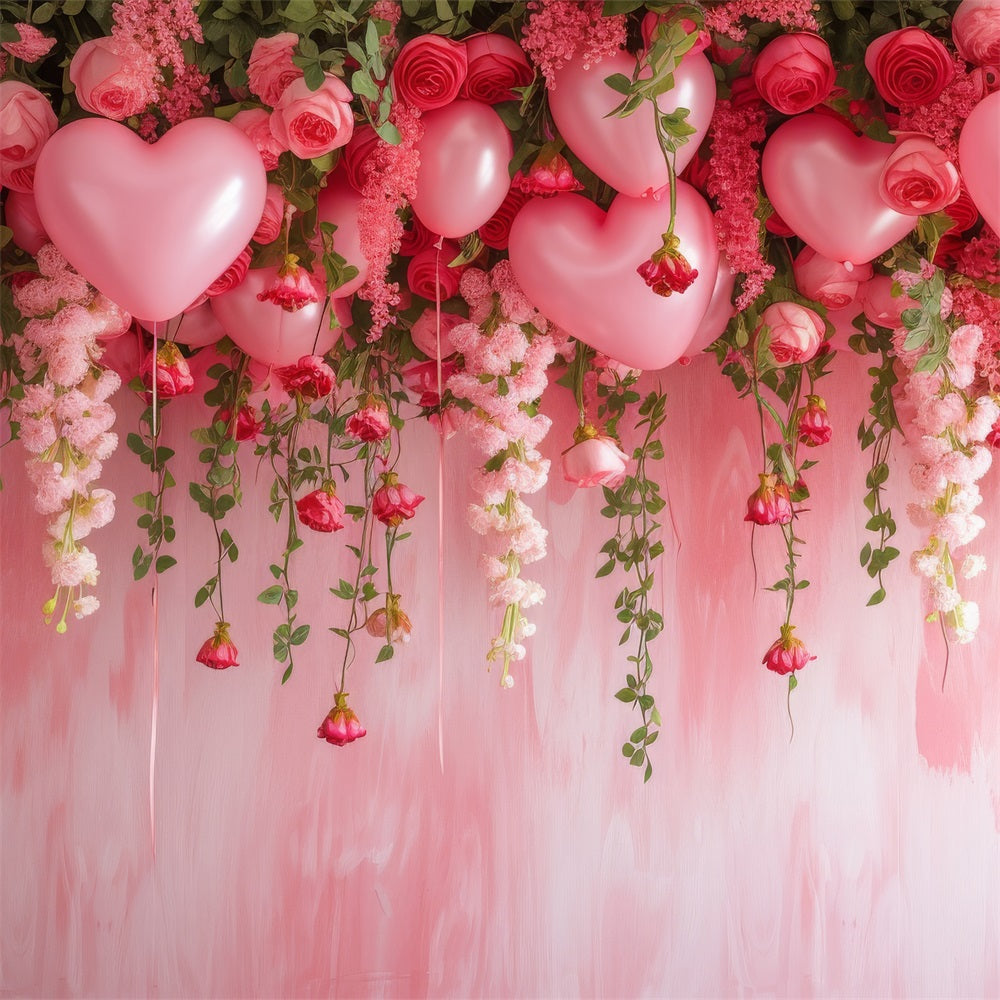 Valentine Backdrops Hanging Roses Balloons Pink Backdrop BRP1-111