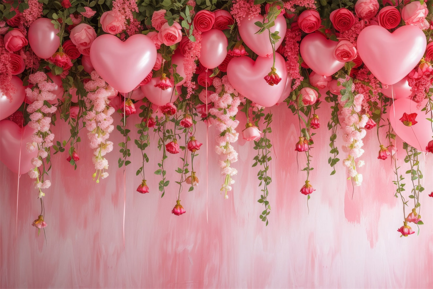 Valentine Backdrops Hanging Roses Balloons Pink Backdrop BRP1-111