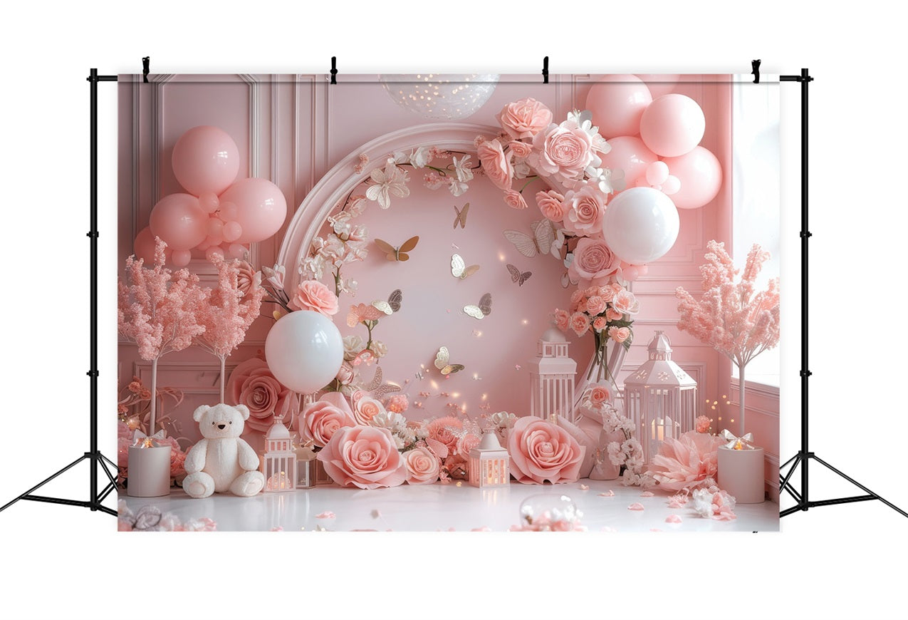 Backdrops Valentines Romantic Pink Floral Lantern Backdrop BRP1-112