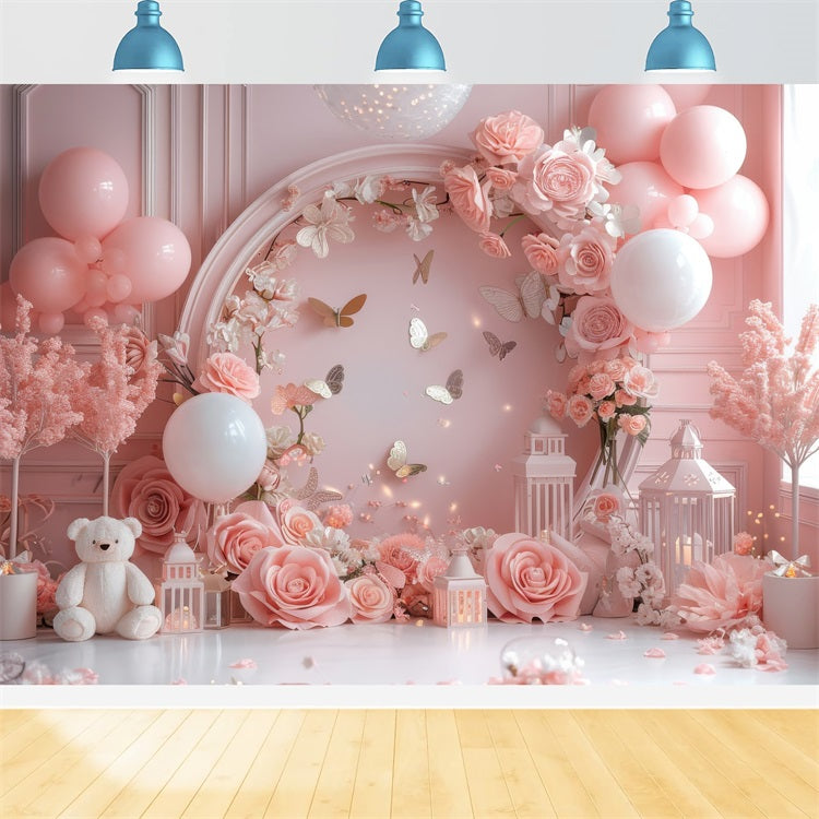 Backdrops Valentines Romantic Pink Floral Lantern Backdrop BRP1-112