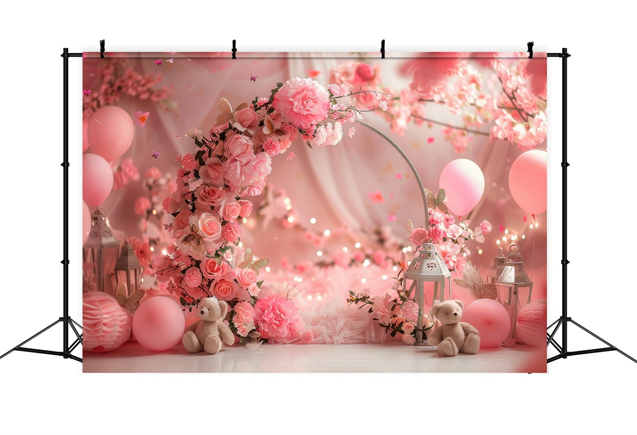 Valentine's Day Backdrop Dreamy Floral Archway Teddy Backdrop BRP1-113