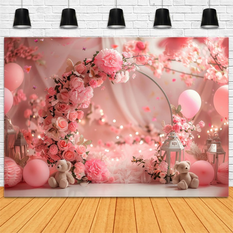 Valentine's Day Backdrop Dreamy Floral Archway Teddy Backdrop BRP1-113