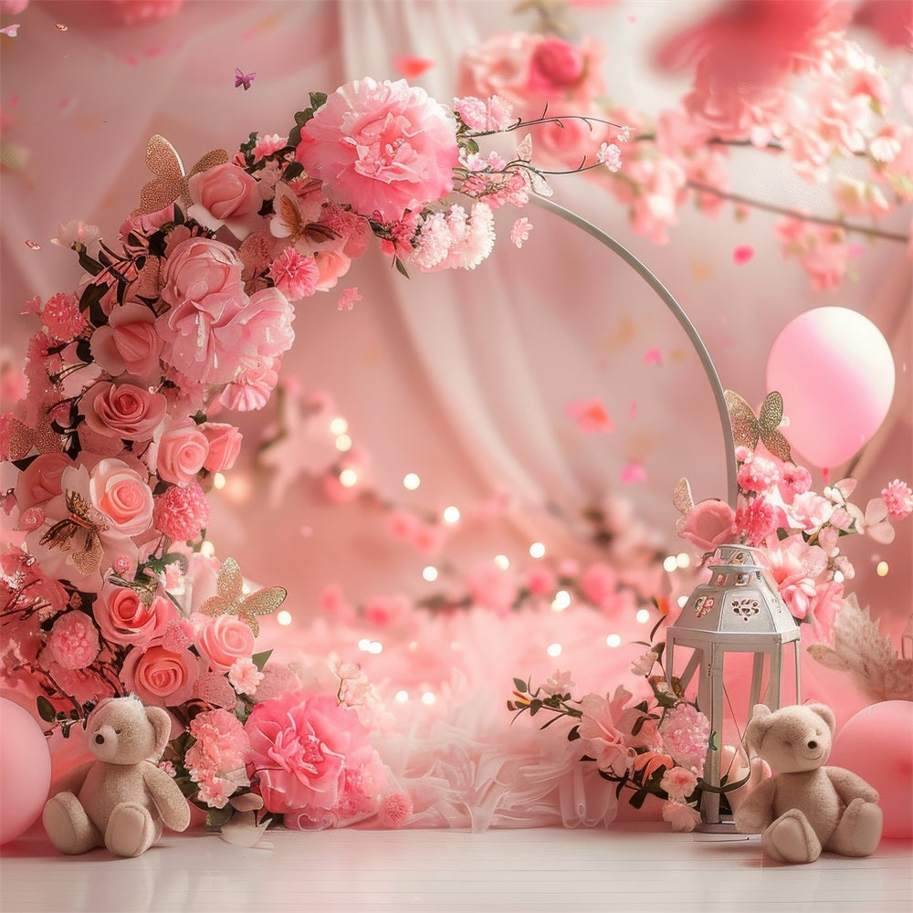 Valentine's Day Backdrop Dreamy Floral Archway Teddy Backdrop BRP1-113