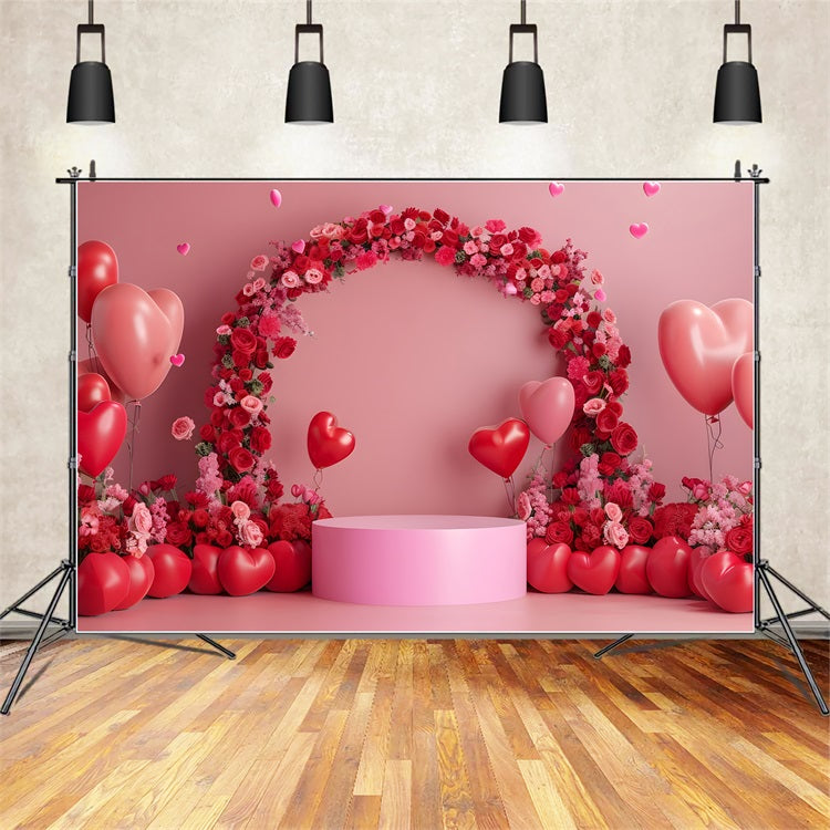 Valentine Backdrops Photography Pink Red Floral Arch Backdrop BRP1-115