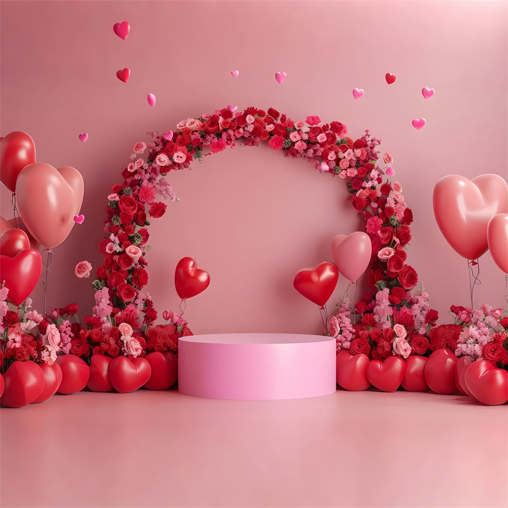 Valentine Backdrops Photography Pink Red Floral Arch Backdrop BRP1-115