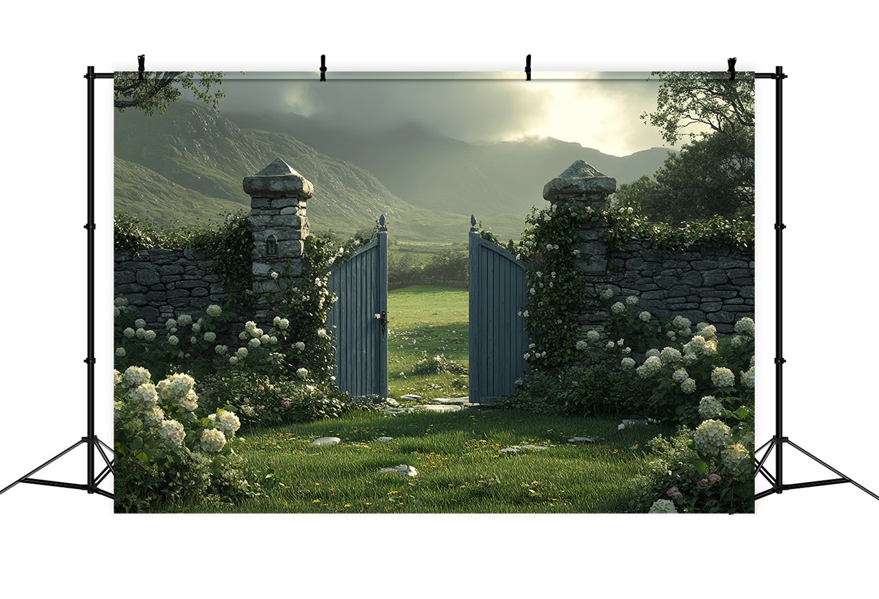 Backdrop Spring Countryside Stone Garden Gate Backdrop BRP1-12