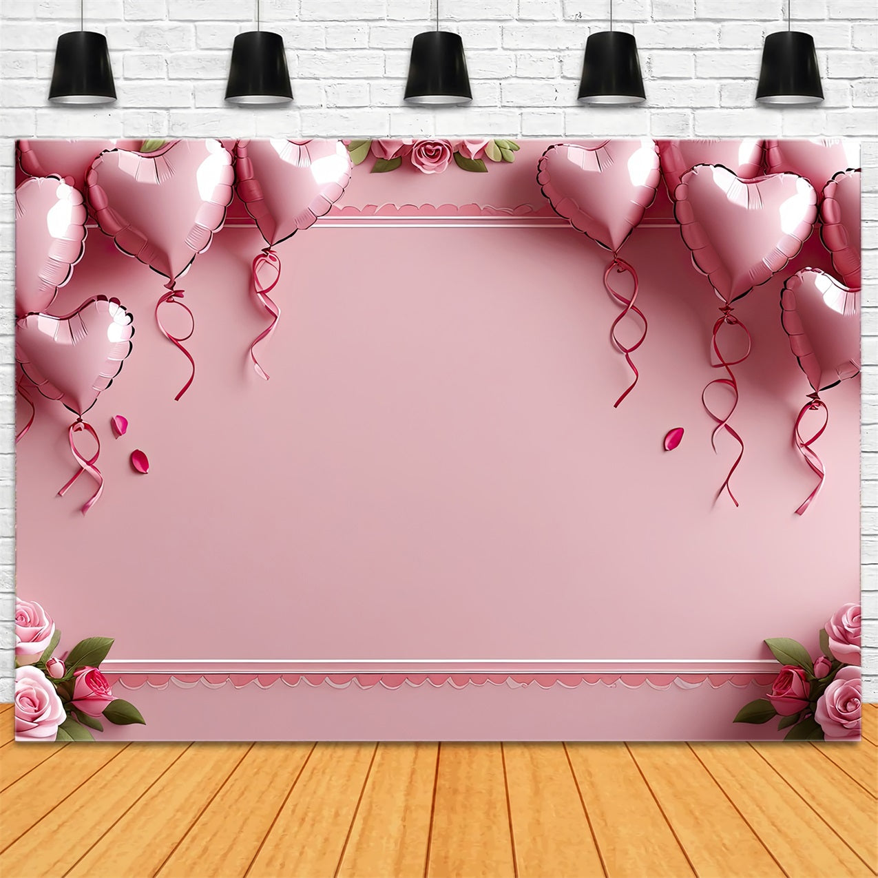 Valentine's Day Backdrop Graceful Pink Balloons Rose Backdrop BRP1-121