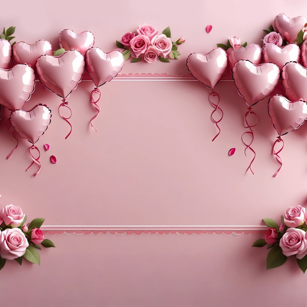 Valentine's Day Backdrop Graceful Pink Balloons Rose Backdrop BRP1-121