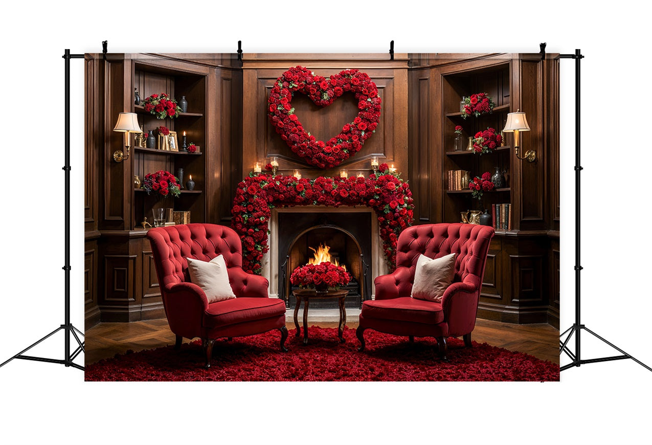 Valentine Backdrop Ideas Red Roses Heart Fireplace Backdrop BRP1-125