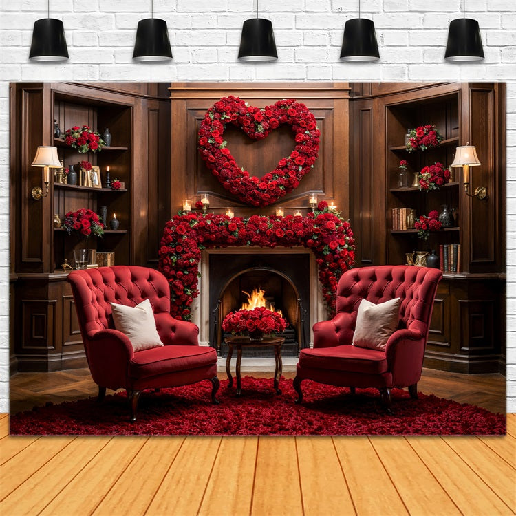 Valentine Backdrop Ideas Red Roses Heart Fireplace Backdrop BRP1-125