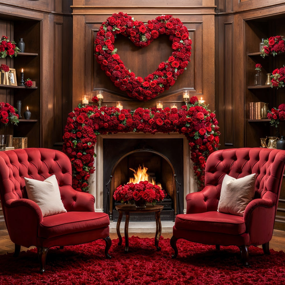 Valentine Backdrop Ideas Red Roses Heart Fireplace Backdrop BRP1-125