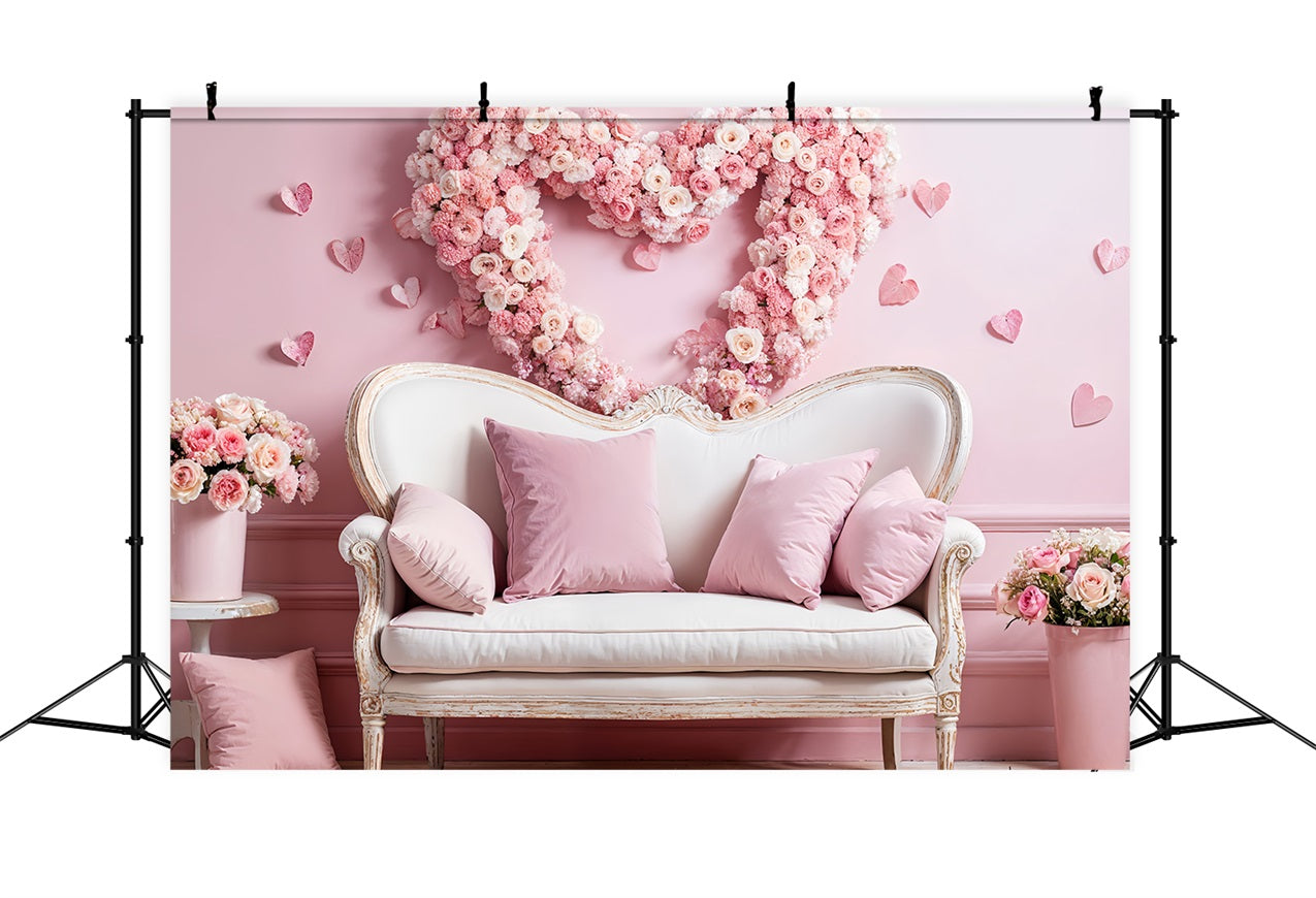 Valentine Theme Backdrop Sofa Pink Rose Wreath Backdrop BRP1-127