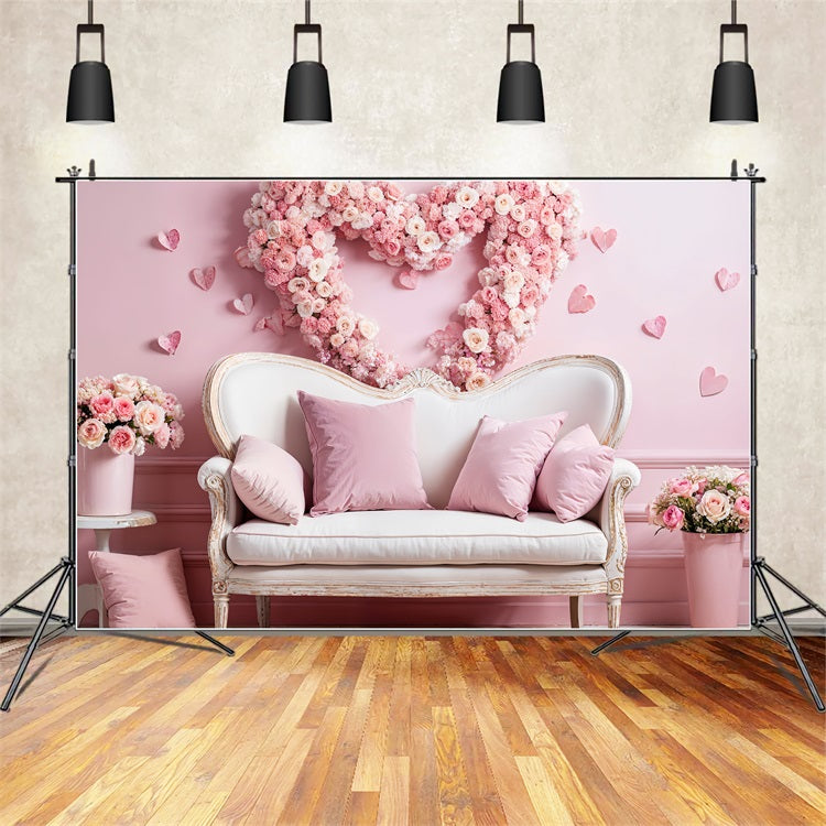 Valentine Theme Backdrop Sofa Pink Rose Wreath Backdrop BRP1-127