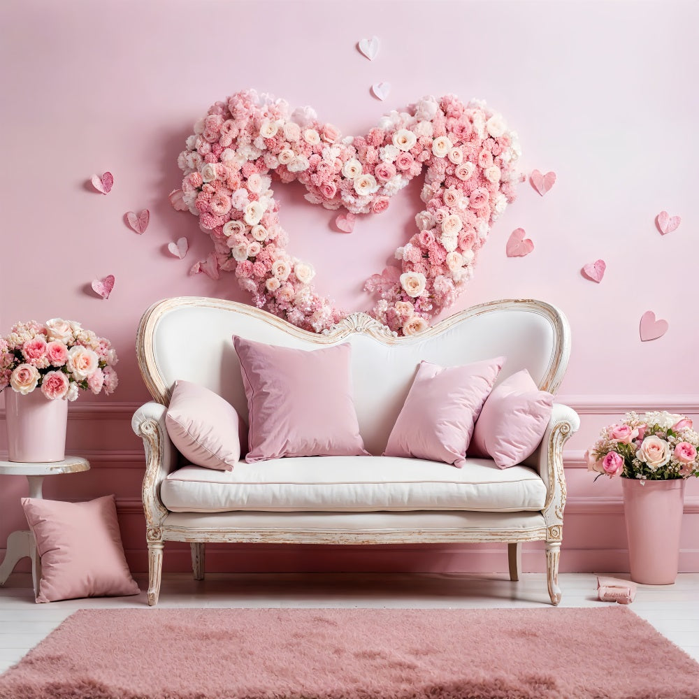 Valentine Theme Backdrop Sofa Pink Rose Wreath Backdrop BRP1-127