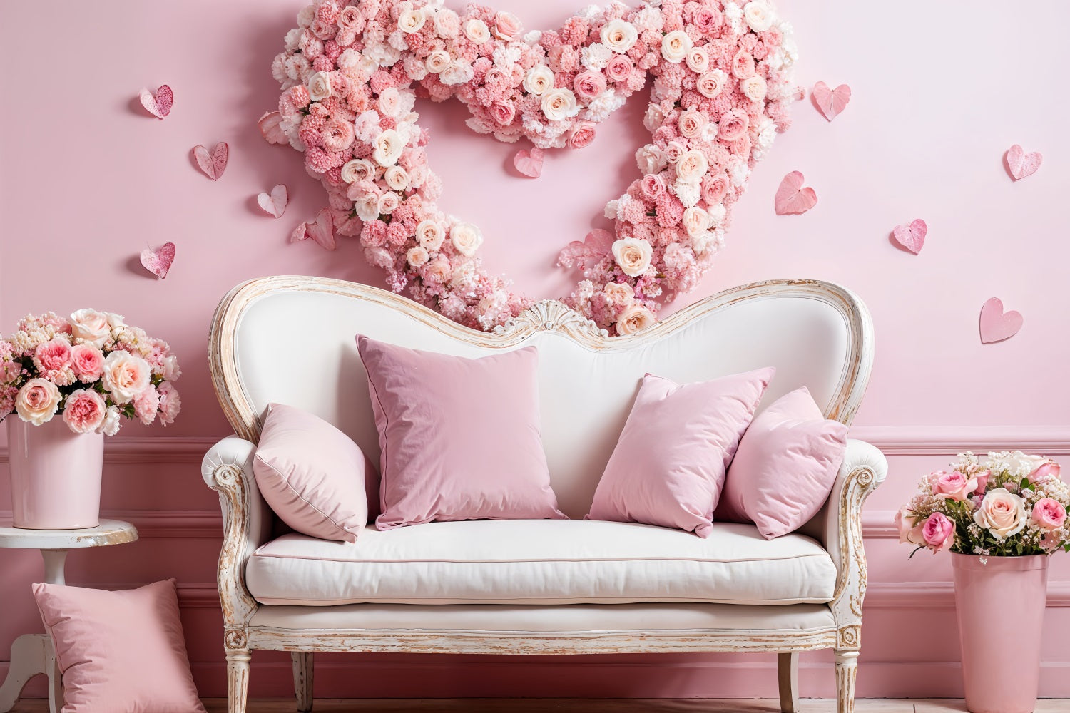 Valentine Theme Backdrop Sofa Pink Rose Wreath Backdrop BRP1-127