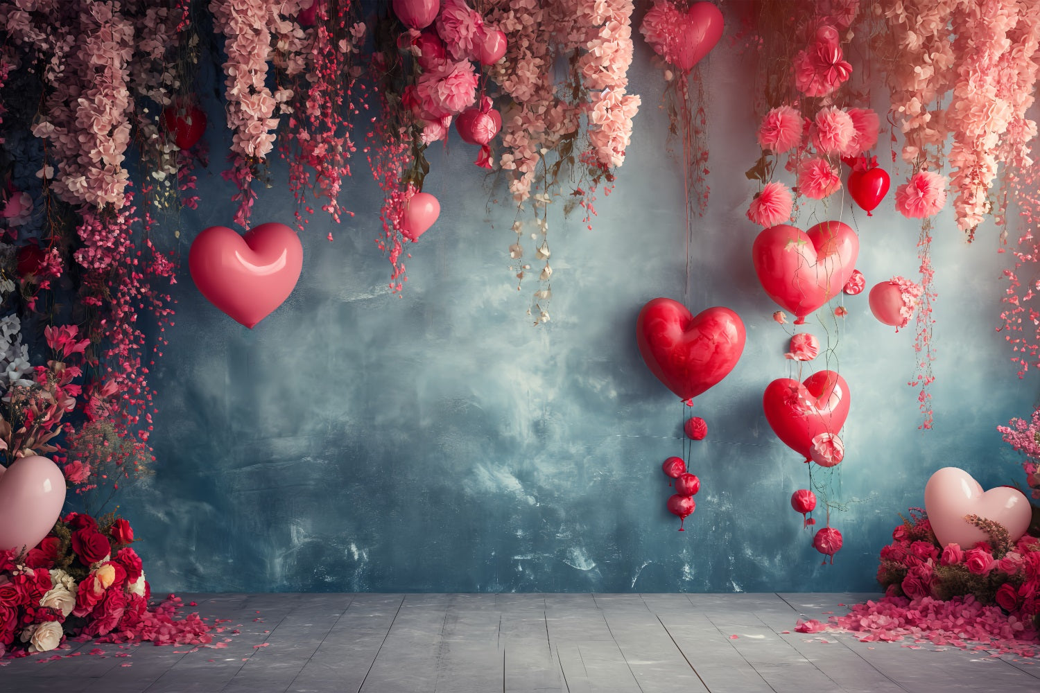 Valentine's Day Photography Backdrop Hanging Balloons Flower Backdrop BRP1-128