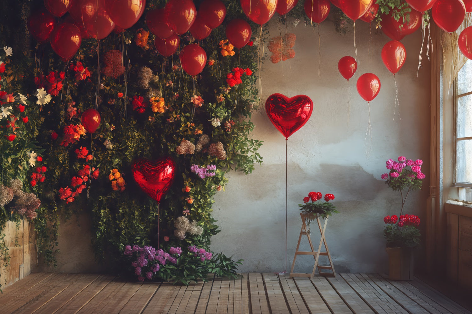 Valentine Backdrops Photography Floral Heart Balloon Scene Backdrop BRP1-130