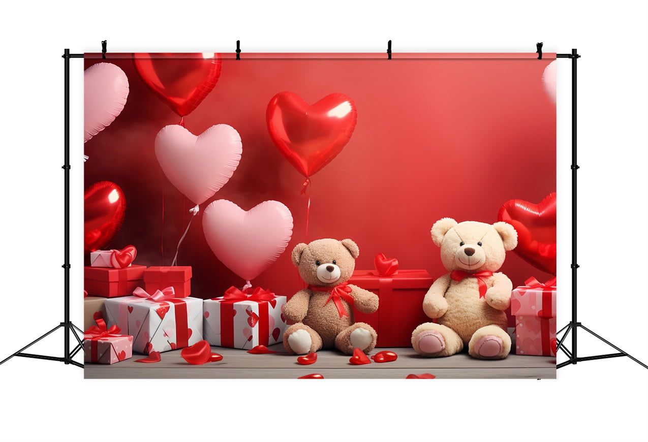 Valentine Backdrop Photography Red Heart Balloons Teddy Backdrop BRP1-132