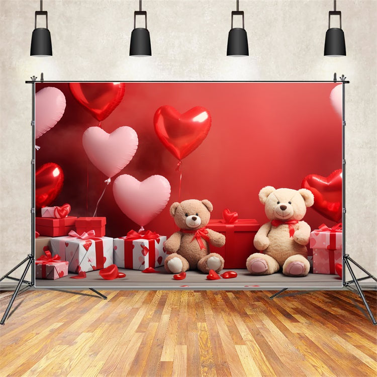 Valentine Backdrop Photography Red Heart Balloons Teddy Backdrop BRP1-132