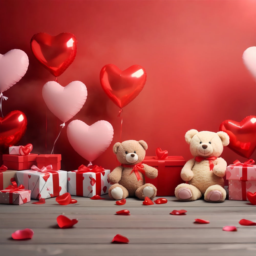 Valentine Backdrop Photography Red Heart Balloons Teddy Backdrop BRP1-132