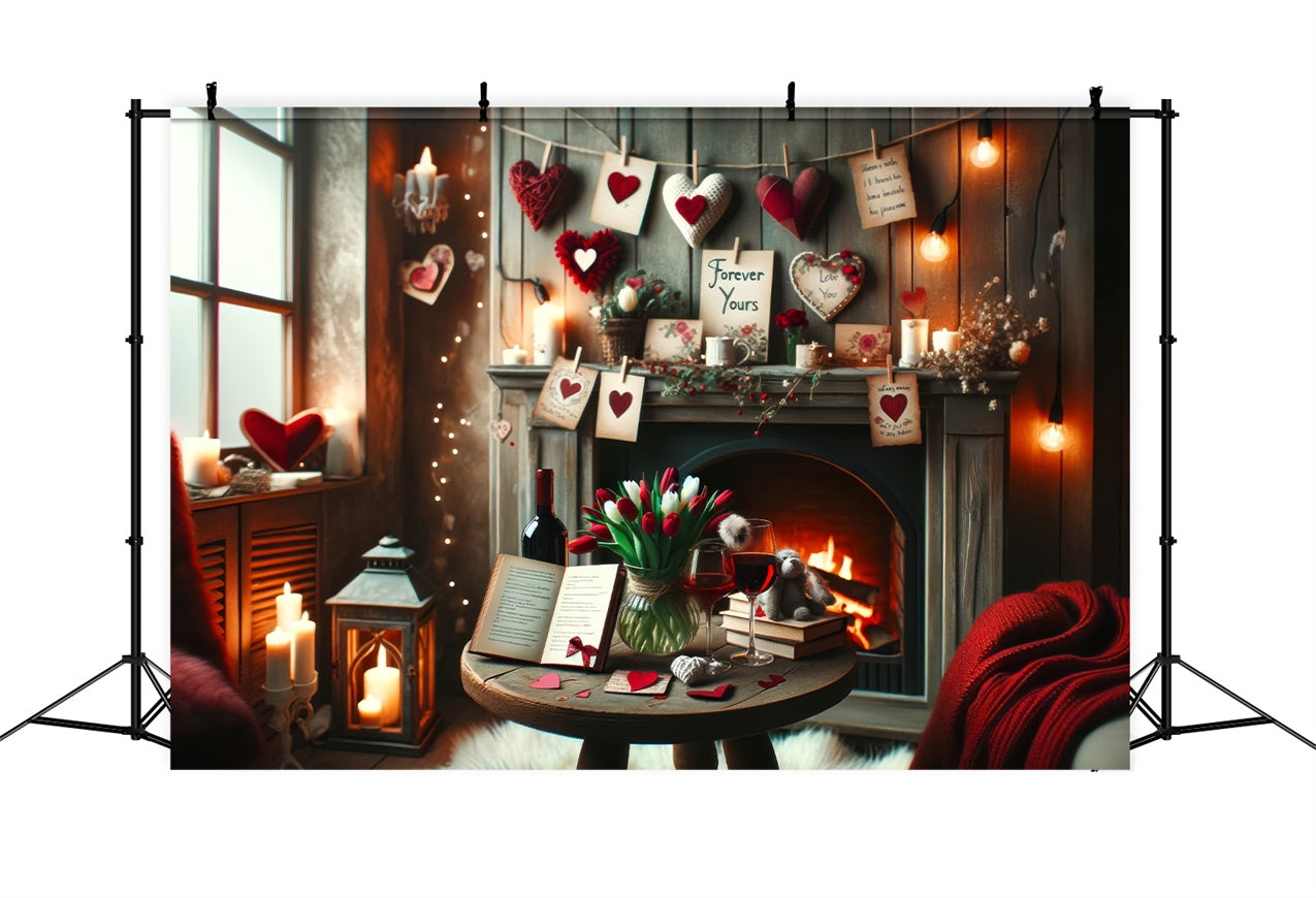 Backdrops Valentines Rustic Fireplace Love Notes Backdrop BRP1-135