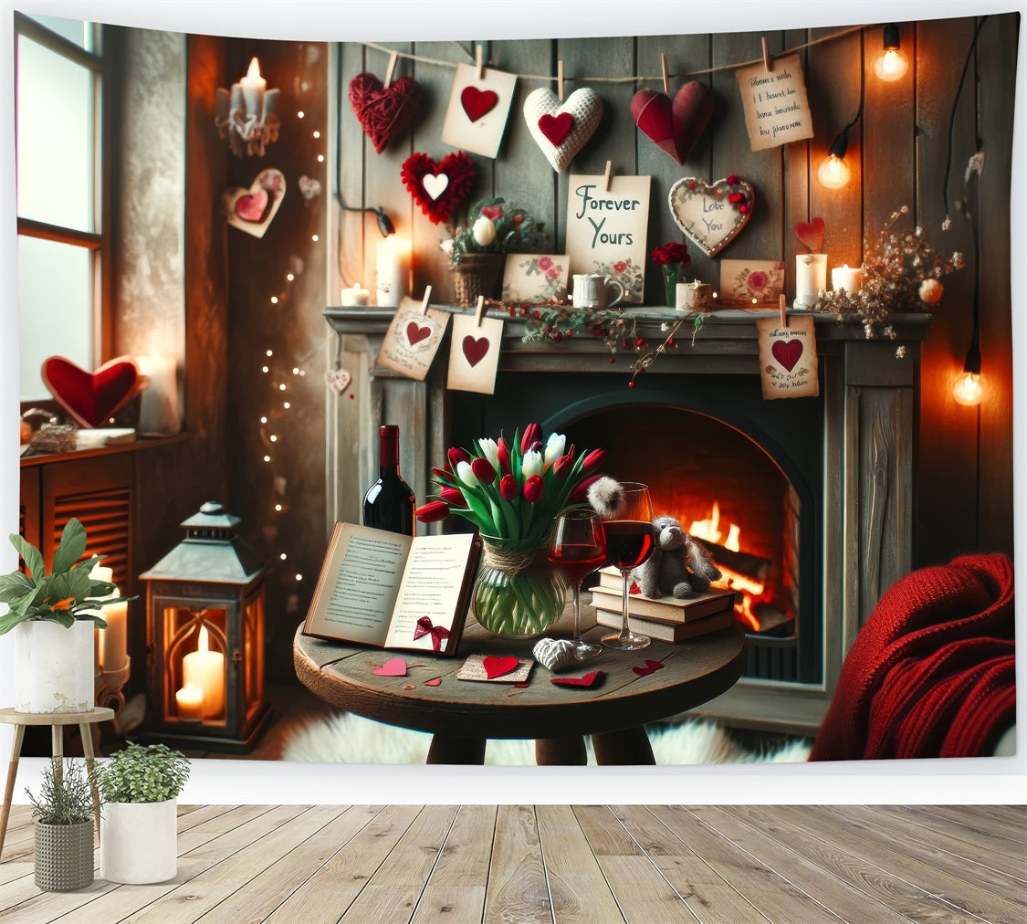 Backdrops Valentines Rustic Fireplace Love Notes Backdrop BRP1-135