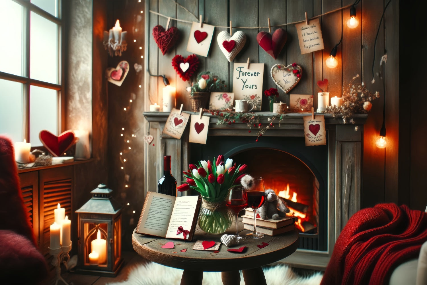 Backdrops Valentines Rustic Fireplace Love Notes Backdrop BRP1-135