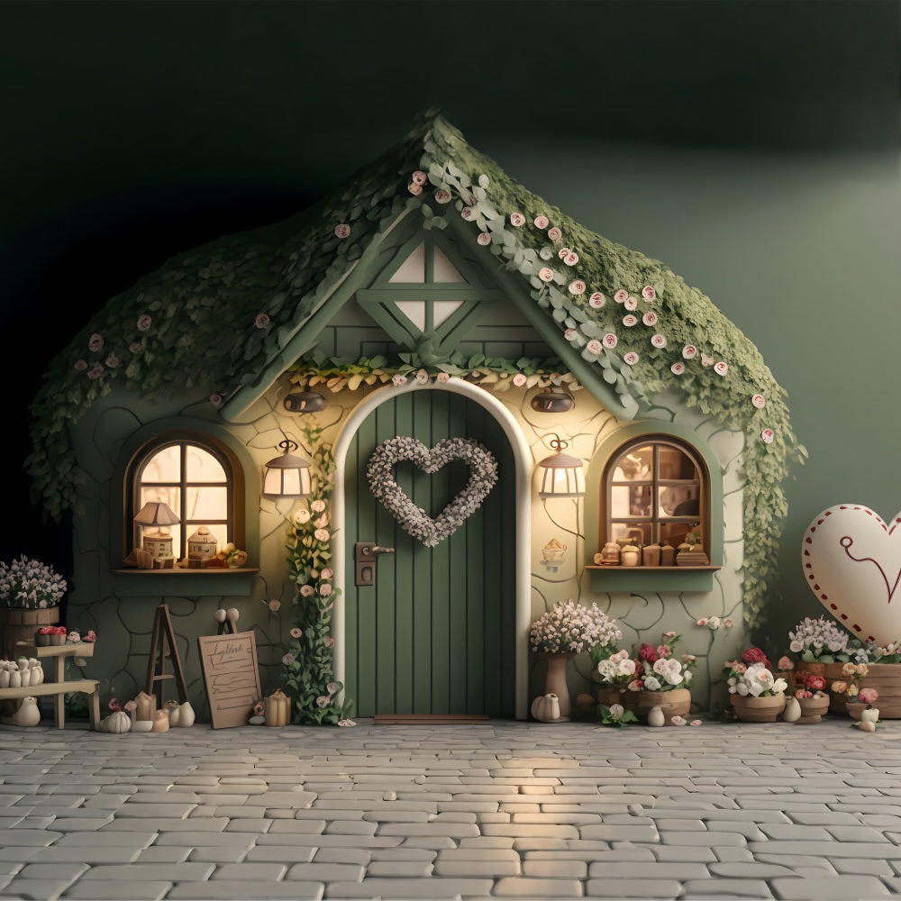 Valentines Photo Backdrop Ideas Flower Covered Cottage Backdrop BRP1-136