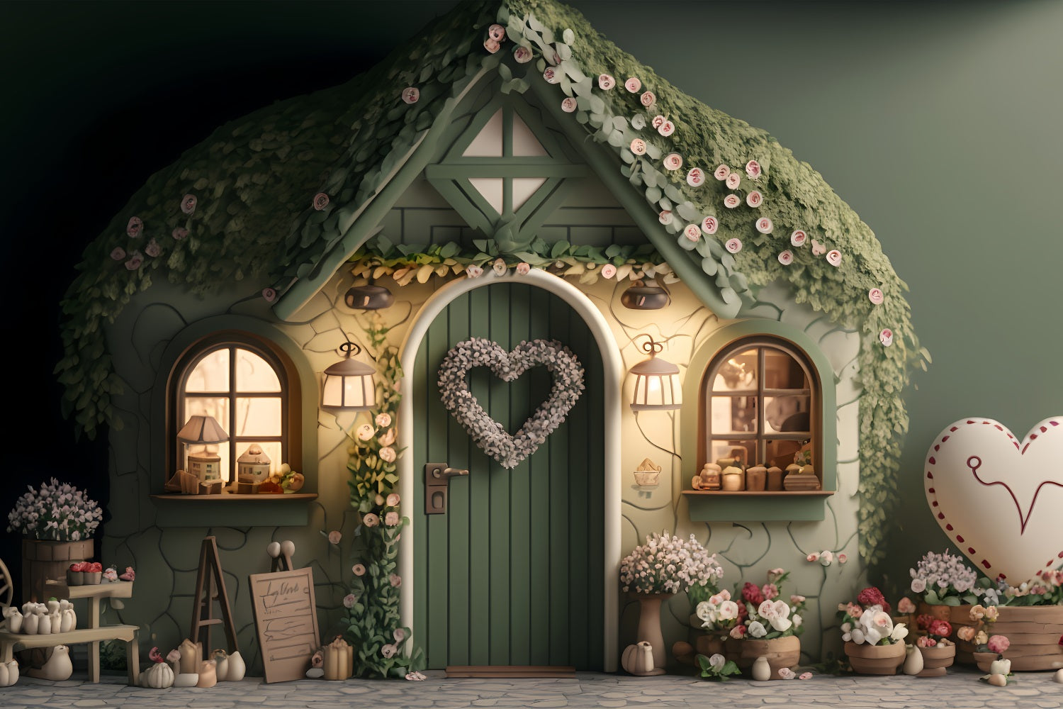 Valentines Photo Backdrop Ideas Flower Covered Cottage Backdrop BRP1-136