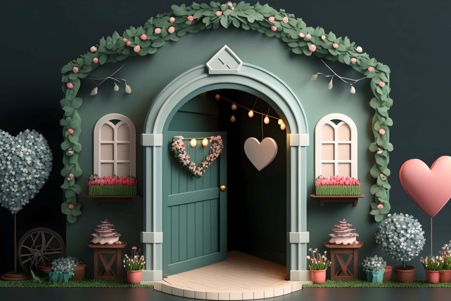 Photography Backdrops Valentine's Day Archway Heart Floral Backdrop BRP1-137