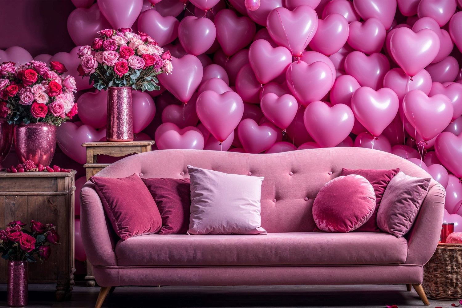 Valentines Backdrop Ideas Love Couch Heart Balloons Backdrop BRP1-142