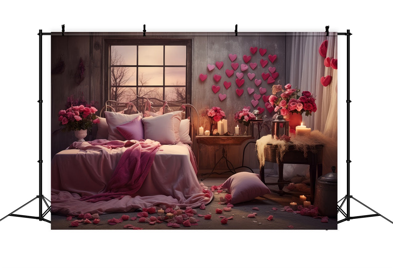 Photobooth Valentines Backdrop Pink Heart Roses Bedroom Backdrop BRP1-144