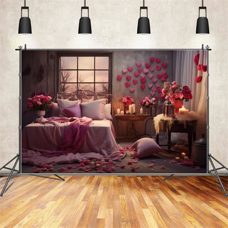 Photobooth Valentines Backdrop Pink Heart Roses Bedroom Backdrop BRP1-144