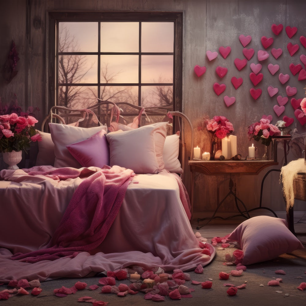 Photobooth Valentines Backdrop Pink Heart Roses Bedroom Backdrop BRP1-144