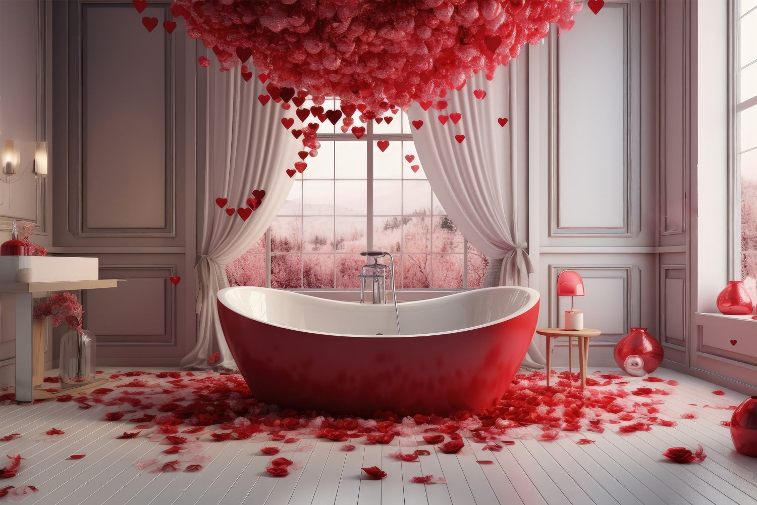 Valentines Party Backdrop Red Rose Bath Scene Backdrop BRP1-145