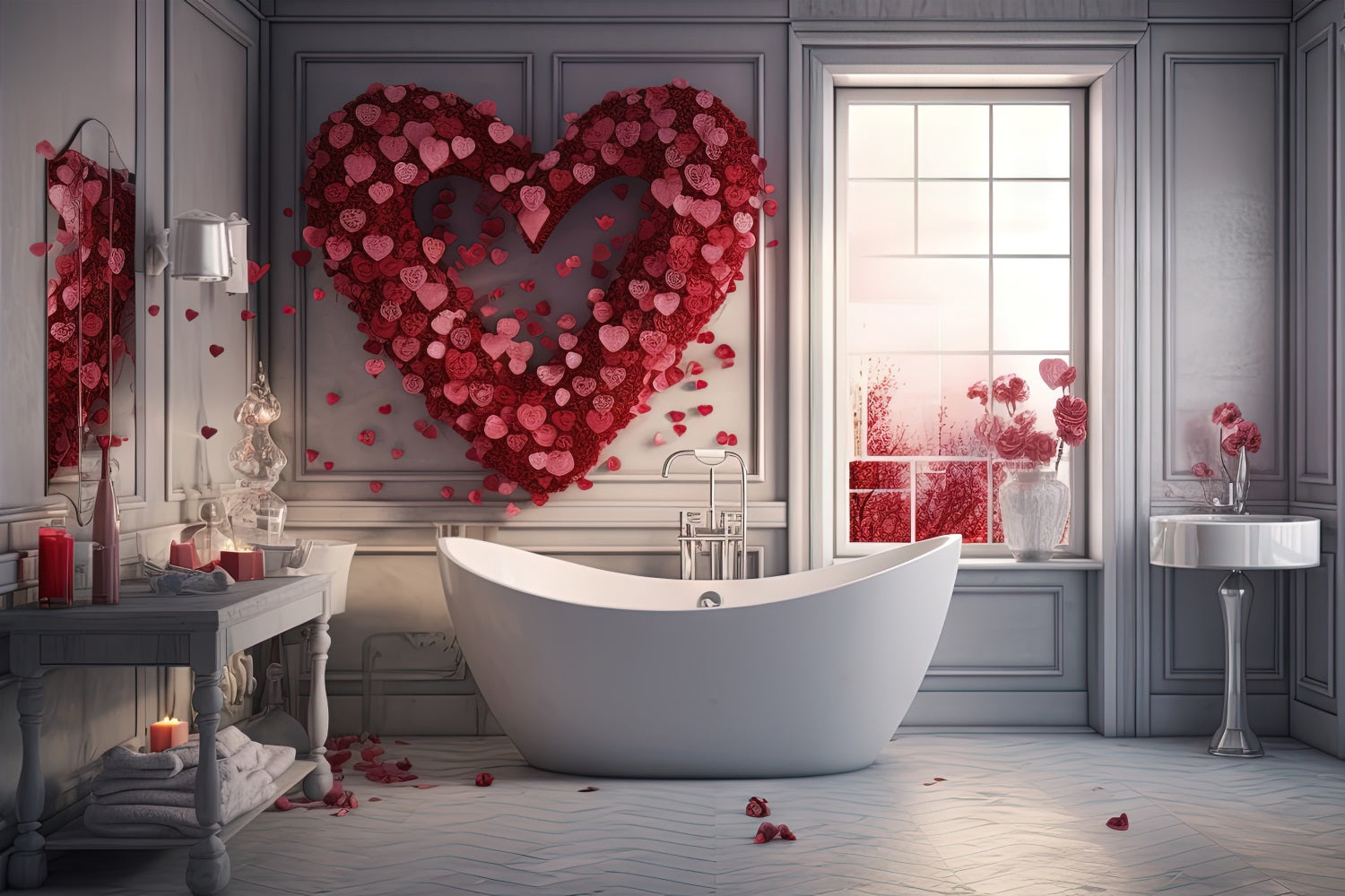 Backdrop For Valentine White Bathroom Love Petal Backdrop BRP1-146