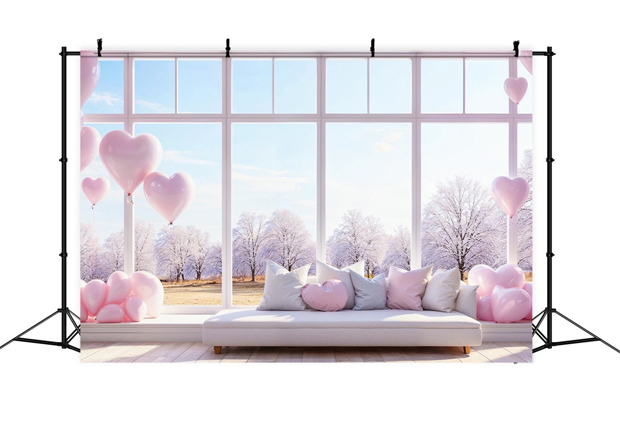 Valentines Backdrop Decor Winter Window Balloons Backdrop BRP1-147