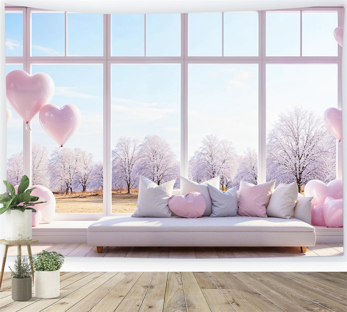 Valentines Backdrop Decor Winter Window Balloons Backdrop BRP1-147