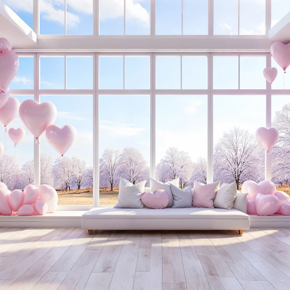 Valentines Backdrop Decor Winter Window Balloons Backdrop BRP1-147