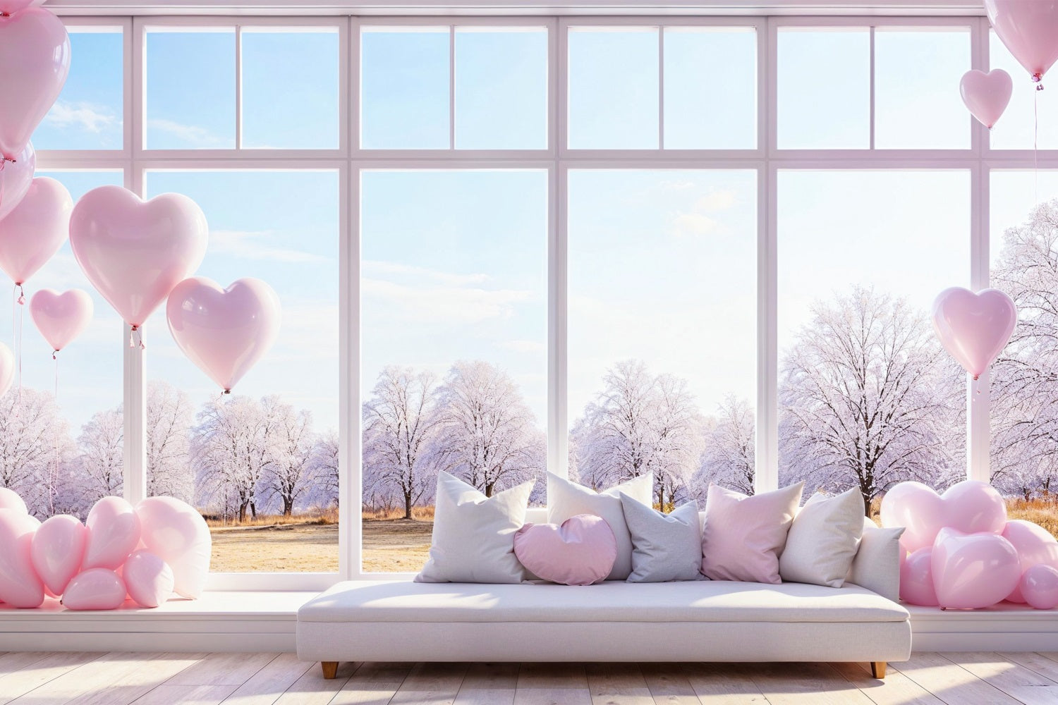 Valentines Backdrop Decor Winter Window Balloons Backdrop BRP1-147