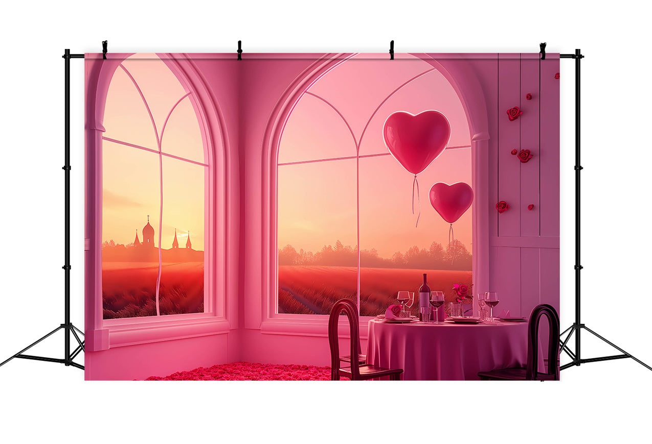 Backdrop For Valentines Day Sunset Windows Heart Balloons Backdrop BRP1-149