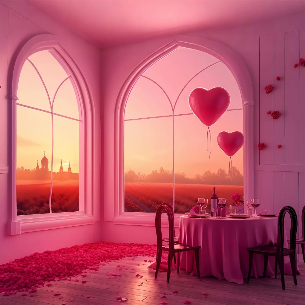 Backdrop For Valentines Day Sunset Windows Heart Balloons Backdrop BRP1-149