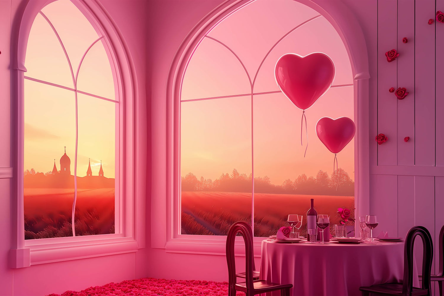 Backdrop For Valentines Day Sunset Windows Heart Balloons Backdrop BRP1-149