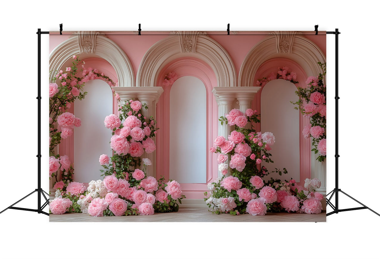 Photoshoot Valentines Backdrop Pink Flowered Archway Backdrop BRP1-152