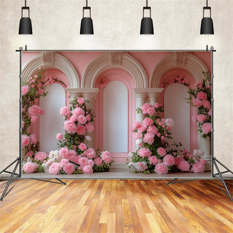 Photoshoot Valentines Backdrop Pink Flowered Archway Backdrop BRP1-152